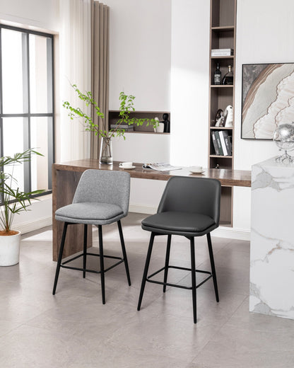 Grey Swivel Counter Height Bar Stools Set of 2 | Upholstered Faux Leather Chairs (26”) - 1st Choice Furniture Direct