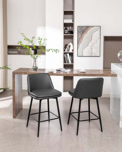Grey Swivel Counter Height Bar Stools Set of 2 | Upholstered Faux Leather Chairs (26”) - 1st Choice Furniture Direct