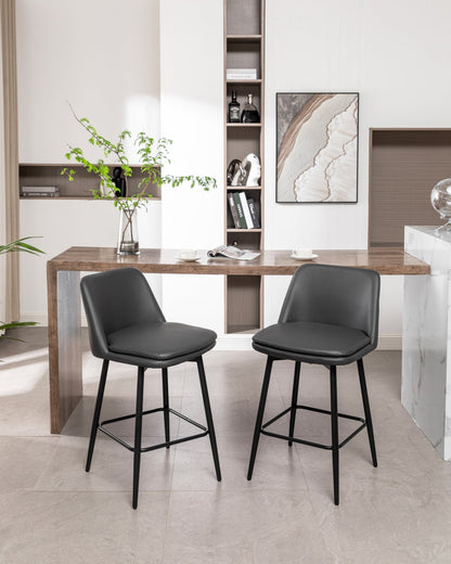 Grey Swivel Counter Height Bar Stools Set of 2 | Upholstered Faux Leather Chairs (26”) - 1st Choice Furniture Direct