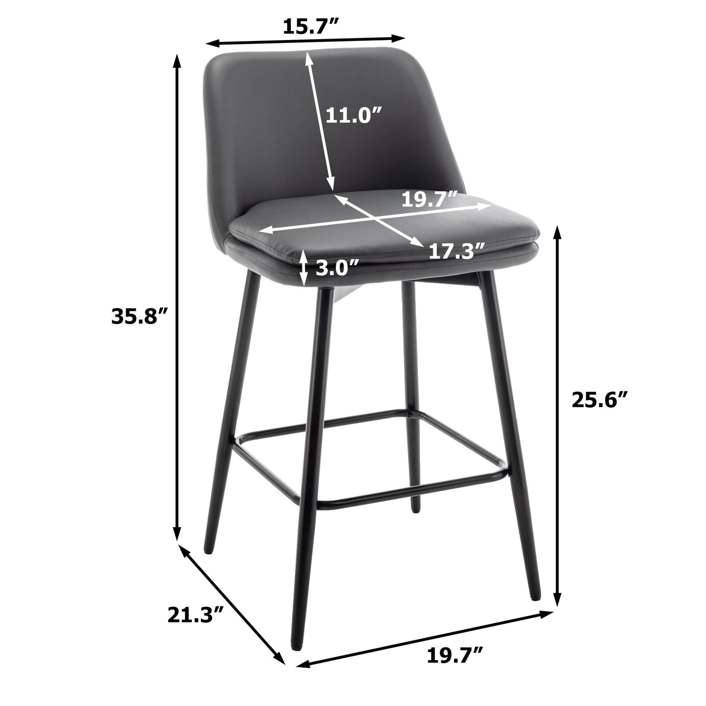 Grey Swivel Counter Height Bar Stools Set of 2 | Upholstered Faux Leather Chairs (26”) - 1st Choice Furniture Direct