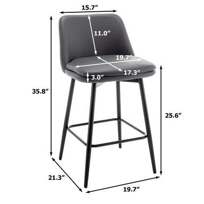 Grey Swivel Counter Height Bar Stools Set of 2 | Upholstered Faux Leather Chairs (26”) - 1st Choice Furniture Direct
