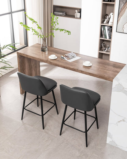 Grey Swivel Counter Height Bar Stools Set of 2 | Upholstered Faux Leather Chairs (26”) - 1st Choice Furniture Direct