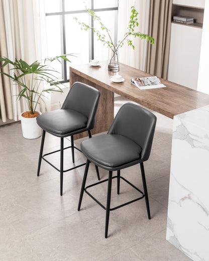 Grey Swivel Counter Height Bar Stools Set of 2 | Upholstered Faux Leather Chairs (26”) - 1st Choice Furniture Direct