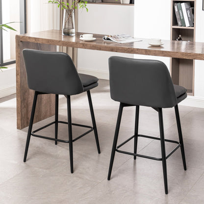 Grey Swivel Counter Height Bar Stools Set of 2 | Upholstered Faux Leather Chairs (26”) - 1st Choice Furniture Direct