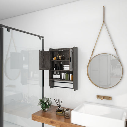 Grey Wall Mounted Bathroom Cabinet – Rustic Medicine Cabinet with Towel Rack - 1st Choice Furniture Direct