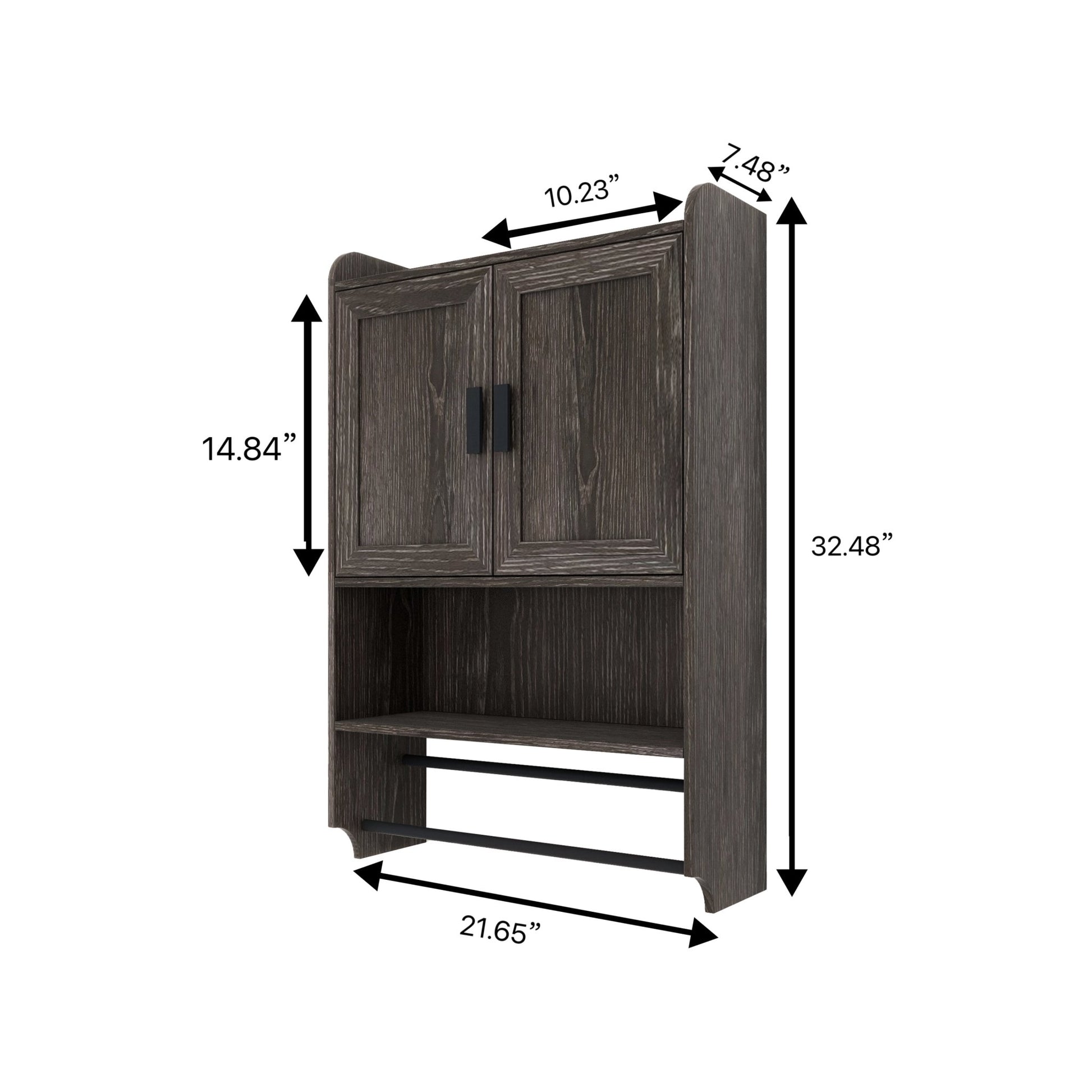 Grey Wall Mounted Bathroom Cabinet – Rustic Medicine Cabinet with Towel Rack - 1st Choice Furniture Direct