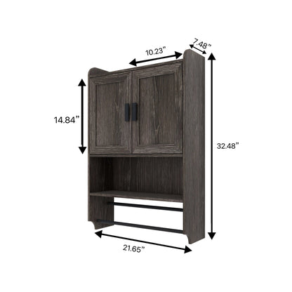 Grey Wall Mounted Bathroom Cabinet – Rustic Medicine Cabinet with Towel Rack - 1st Choice Furniture Direct