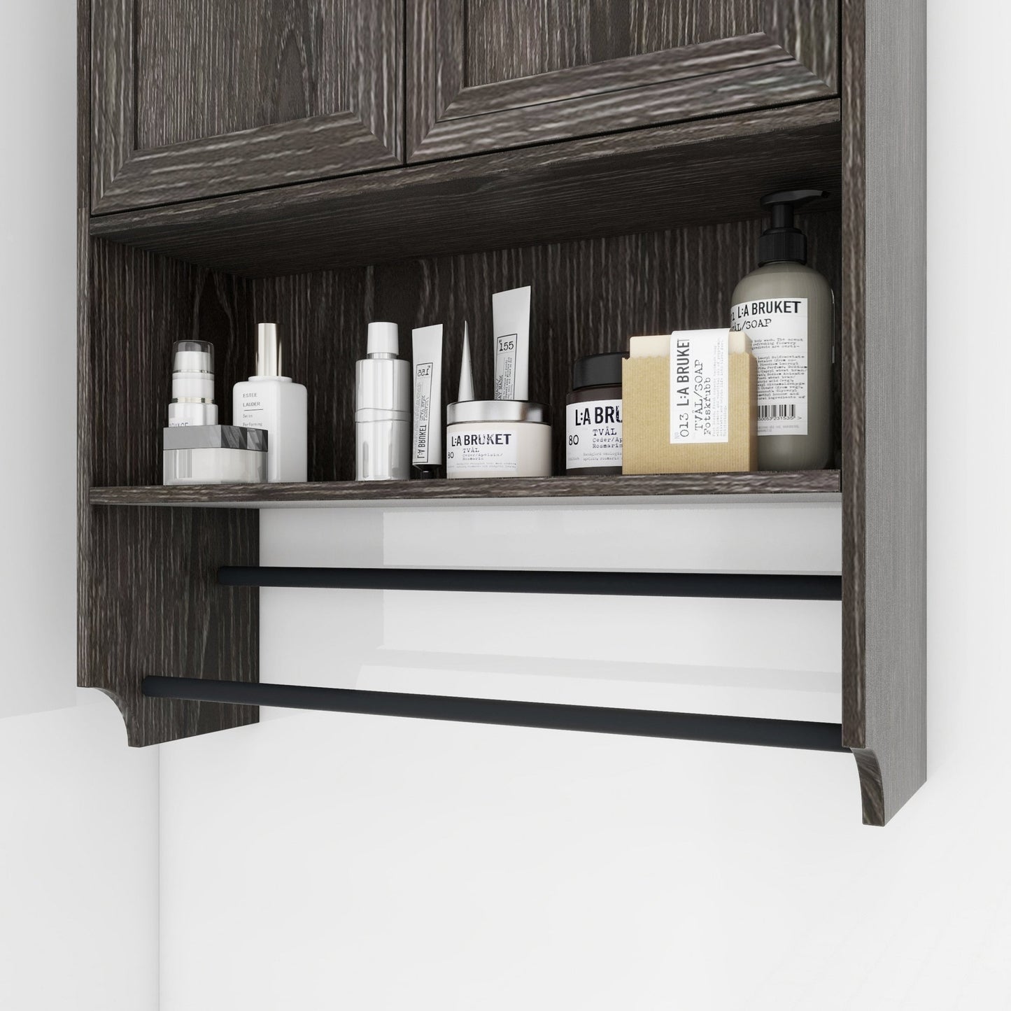 Grey Wall Mounted Bathroom Cabinet – Rustic Medicine Cabinet with Towel Rack - 1st Choice Furniture Direct