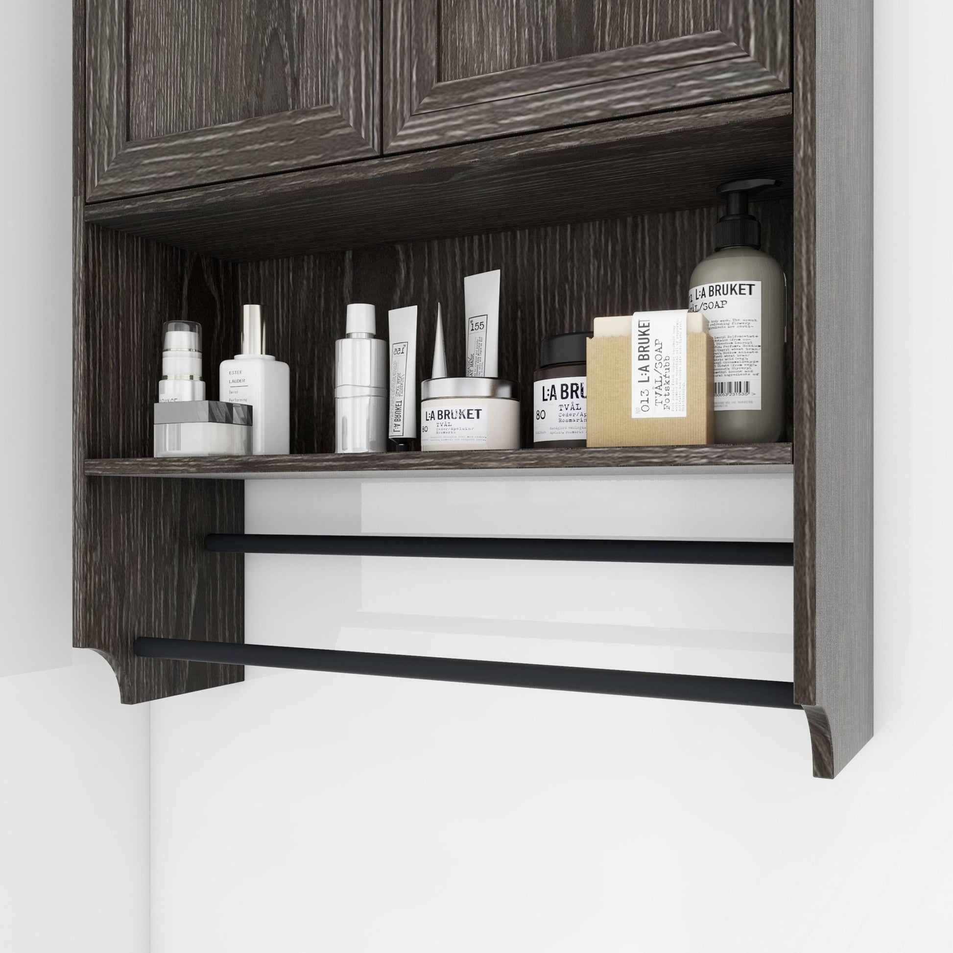 Grey Wall Mounted Bathroom Cabinet – Rustic Medicine Cabinet with Towel Rack - 1st Choice Furniture Direct