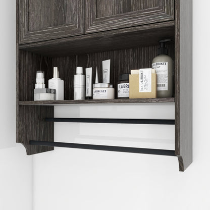 Grey Wall Mounted Bathroom Cabinet – Rustic Medicine Cabinet with Towel Rack - 1st Choice Furniture Direct