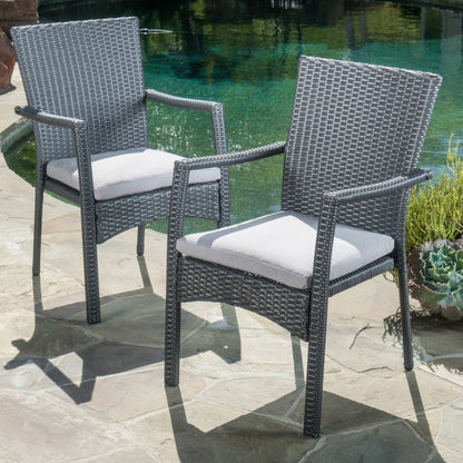 Grey Wicker Outdoor Dining Chairs with Water-Resistant Cushions - 1st Choice Furniture Direct