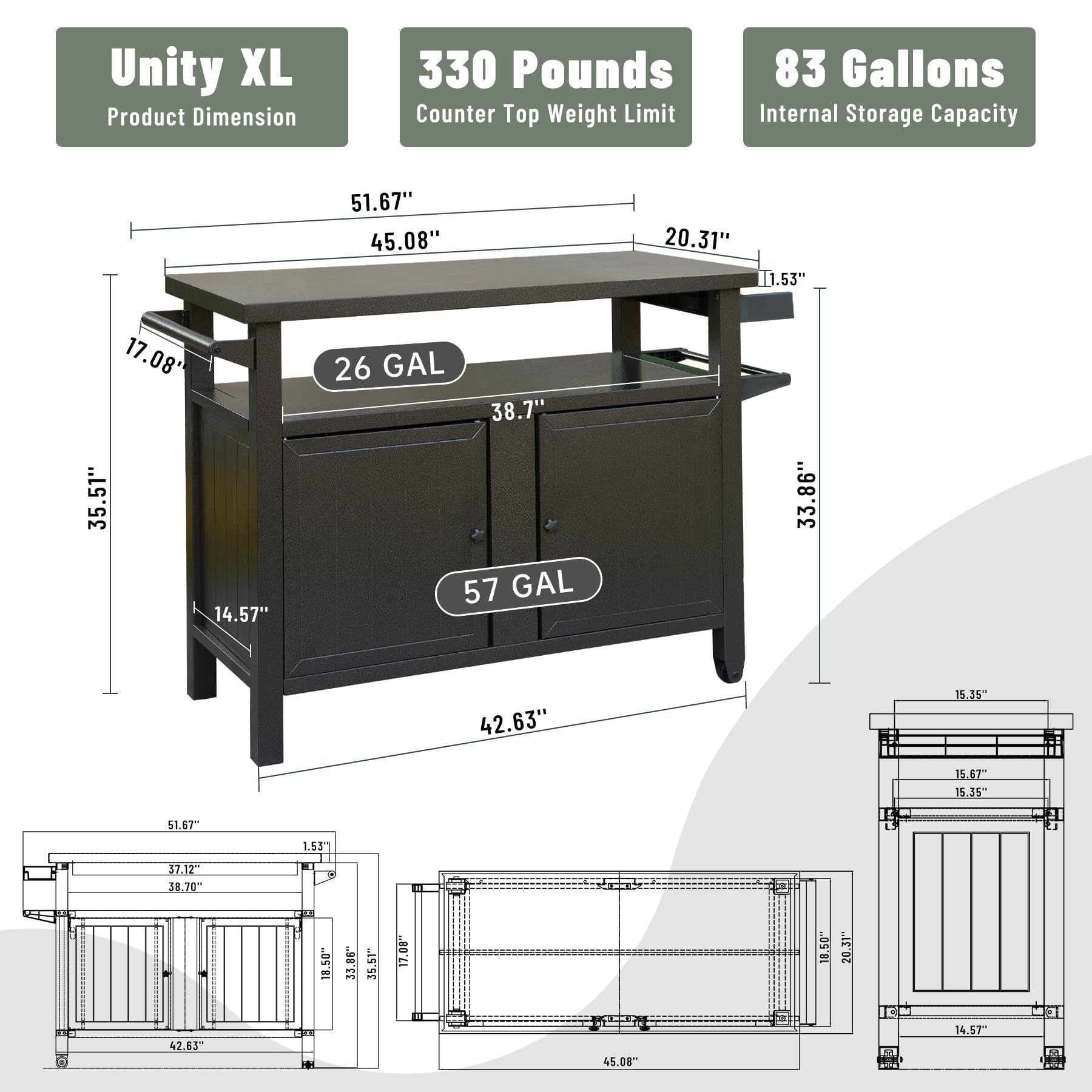 Grill Carts Outdoor Storage Cabinet with Wheels, Metal outdoor grill table Kitchen Dining Table Cooking Prep BBQ Table for Patio, Kitchen Island, Home Party, Bar (Brown) - 1st Choice Furniture Direct