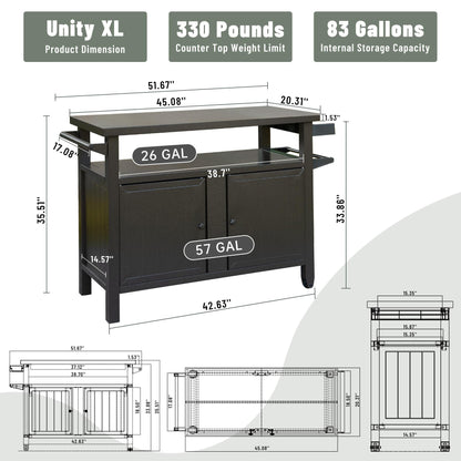 Grill Carts Outdoor Storage Cabinet with Wheels, Metal outdoor grill table Kitchen Dining Table Cooking Prep BBQ Table for Patio, Kitchen Island, Home Party, Bar (Brown) - 1st Choice Furniture Direct