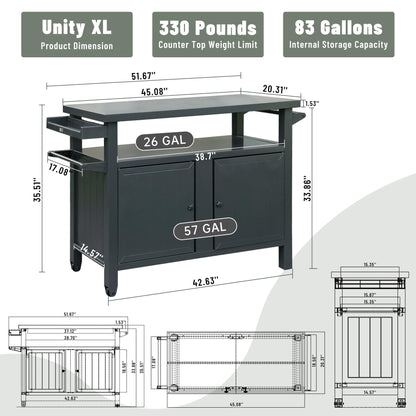 Grill Carts Outdoor Storage Cabinet with Wheels, Metal Outdoor Grill Table Kitchen Dining Table Cooking Prep BBQ Table for Patio, Kitchen Island, Home Party, Bar (Grey) - 1st Choice Furniture Direct