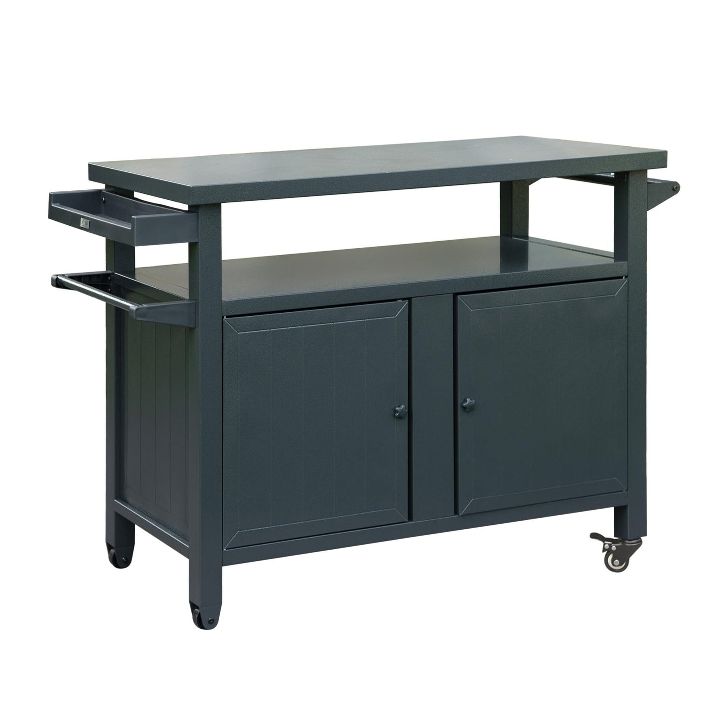 Grill Carts Outdoor Storage Cabinet with Wheels, Metal Outdoor Grill Table Kitchen Dining Table Cooking Prep BBQ Table for Patio, Kitchen Island, Home Party, Bar (Grey) - 1st Choice Furniture Direct