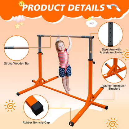 Gymnastics Bar for Kids, Adjustable Height Gym Bar, Junior Training Kip Bar for Home, Built for kids 3+ Years Orange - 1st Choice Furniture Direct