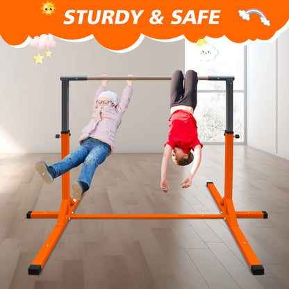 Gymnastics Bar for Kids, Adjustable Height Gym Bar, Junior Training Kip Bar for Home, Built for kids 3+ Years Orange - 1st Choice Furniture Direct