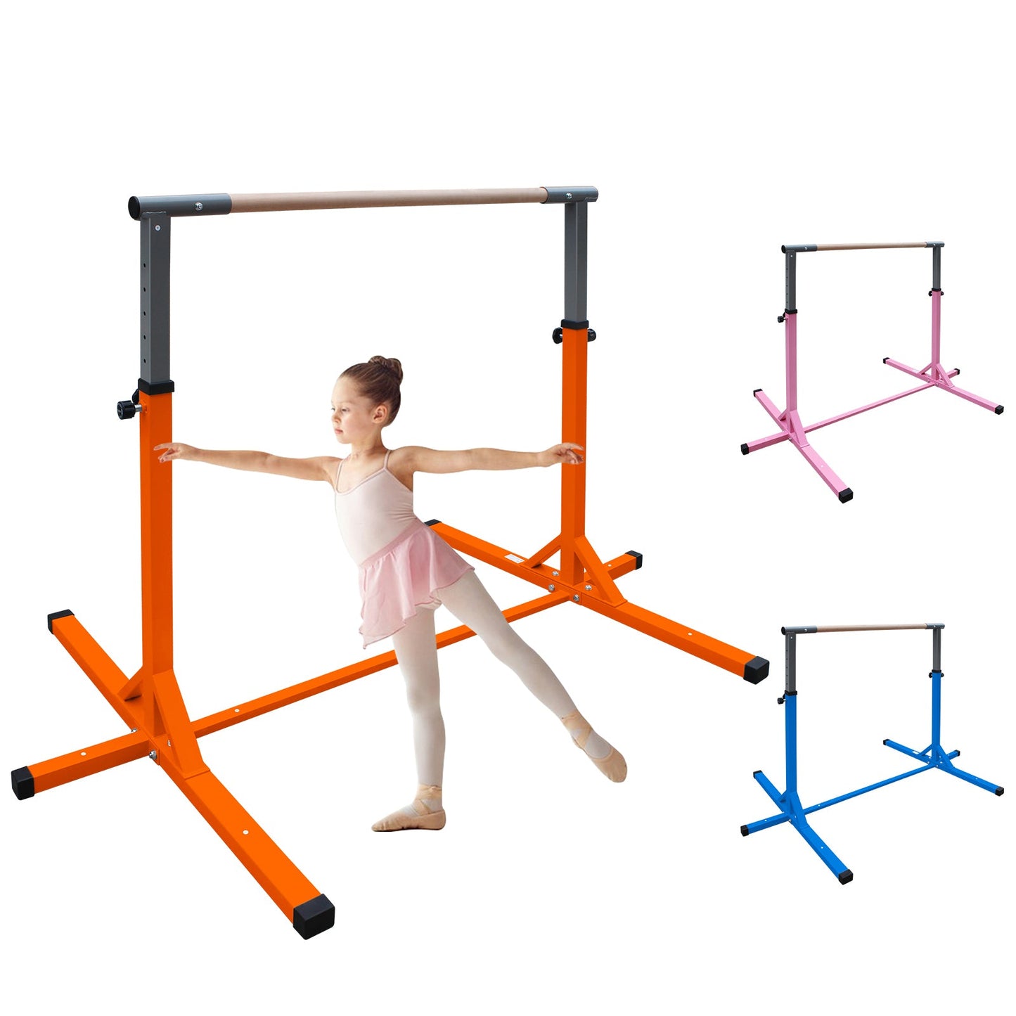 Gymnastics Bar for Kids, Adjustable Height Gym Bar, Junior Training Kip Bar for Home, Built for kids 3+ Years Orange - 1st Choice Furniture Direct