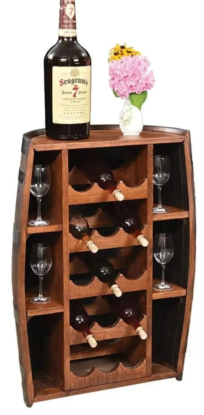 Half Whiskey Barrel Wine Buffet Cabinet with Bottle Storage - 1st Choice Furniture Direct