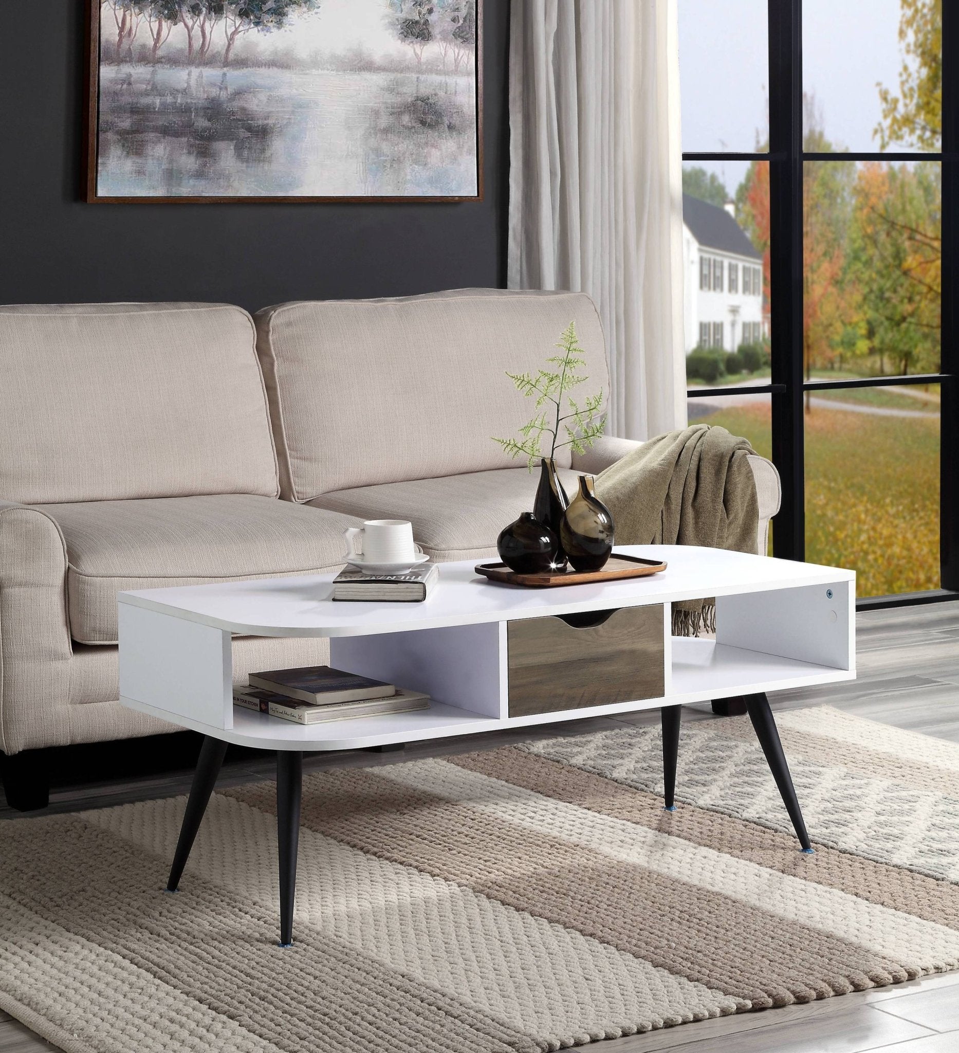 Halima White & Black Finish Coffee Table - 1st Choice Furniture Direct