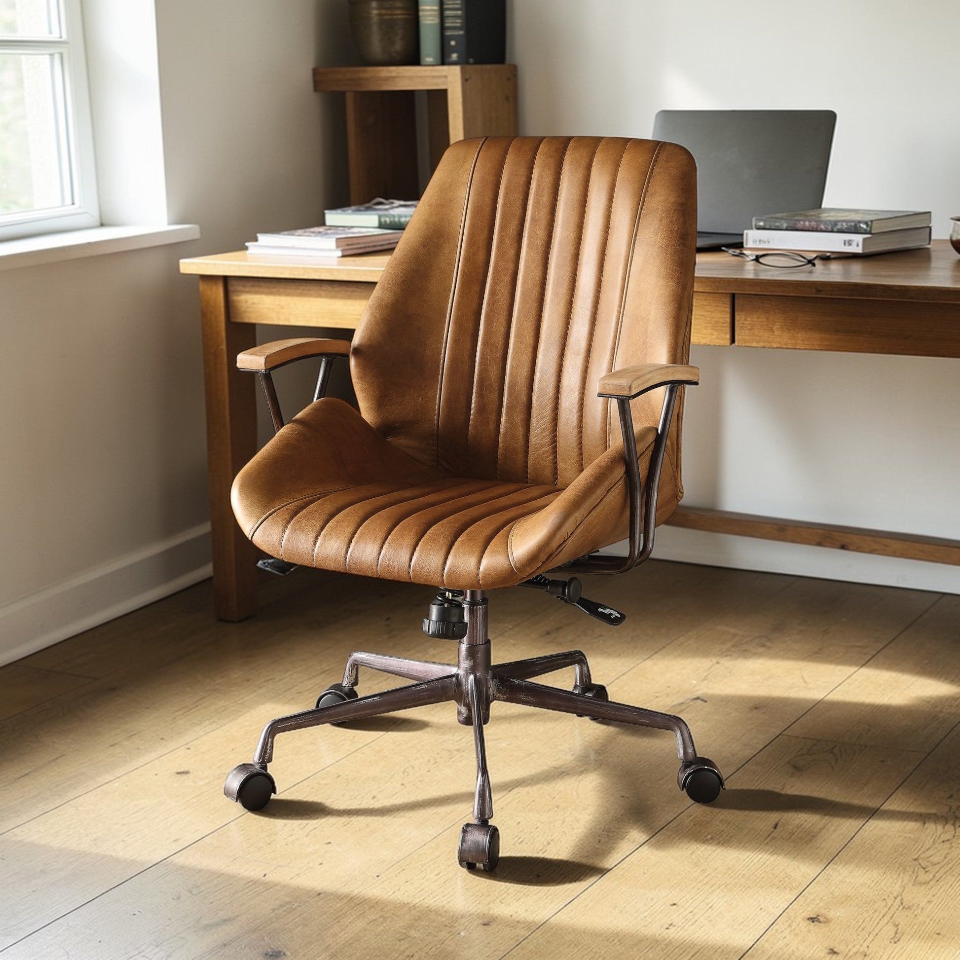 Hamilton Coffee Top Grain Leather Office Chair (Swivel & Adjustable Height (Pneumatic Lift) ) - 1st Choice Furniture Direct