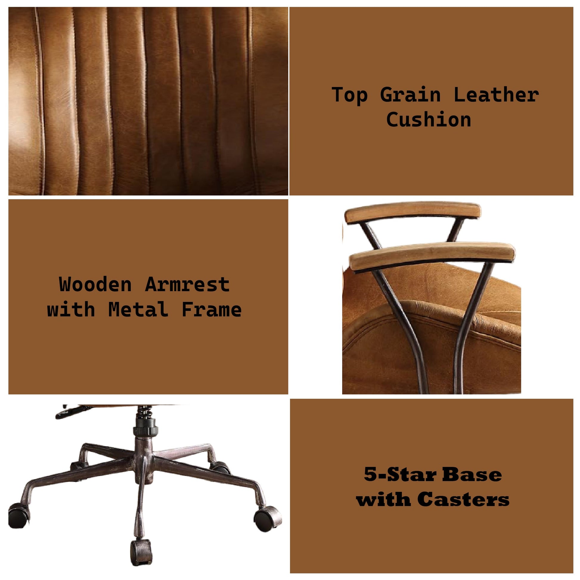 Hamilton Coffee Top Grain Leather Office Chair (Swivel & Adjustable Height (Pneumatic Lift) ) - 1st Choice Furniture Direct