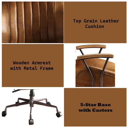 Hamilton Coffee Top Grain Leather Office Chair (Swivel & Adjustable Height (Pneumatic Lift) ) - 1st Choice Furniture Direct