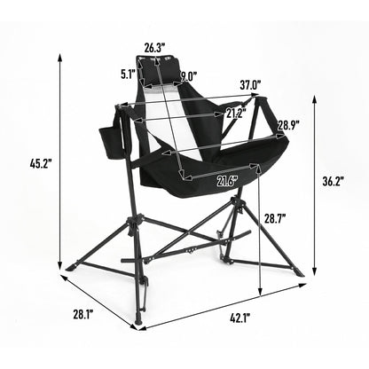 Hammock Camping Chair, Folding Portable Rocking Chair, Aluminum Alloy Adjustable Back Swinging Chair with Pillow Cup Holder, Recliner with Carry Bag for Outdoor Travel Lawn Backyard, Black (2pcs) - 1st Choice Furniture Direct