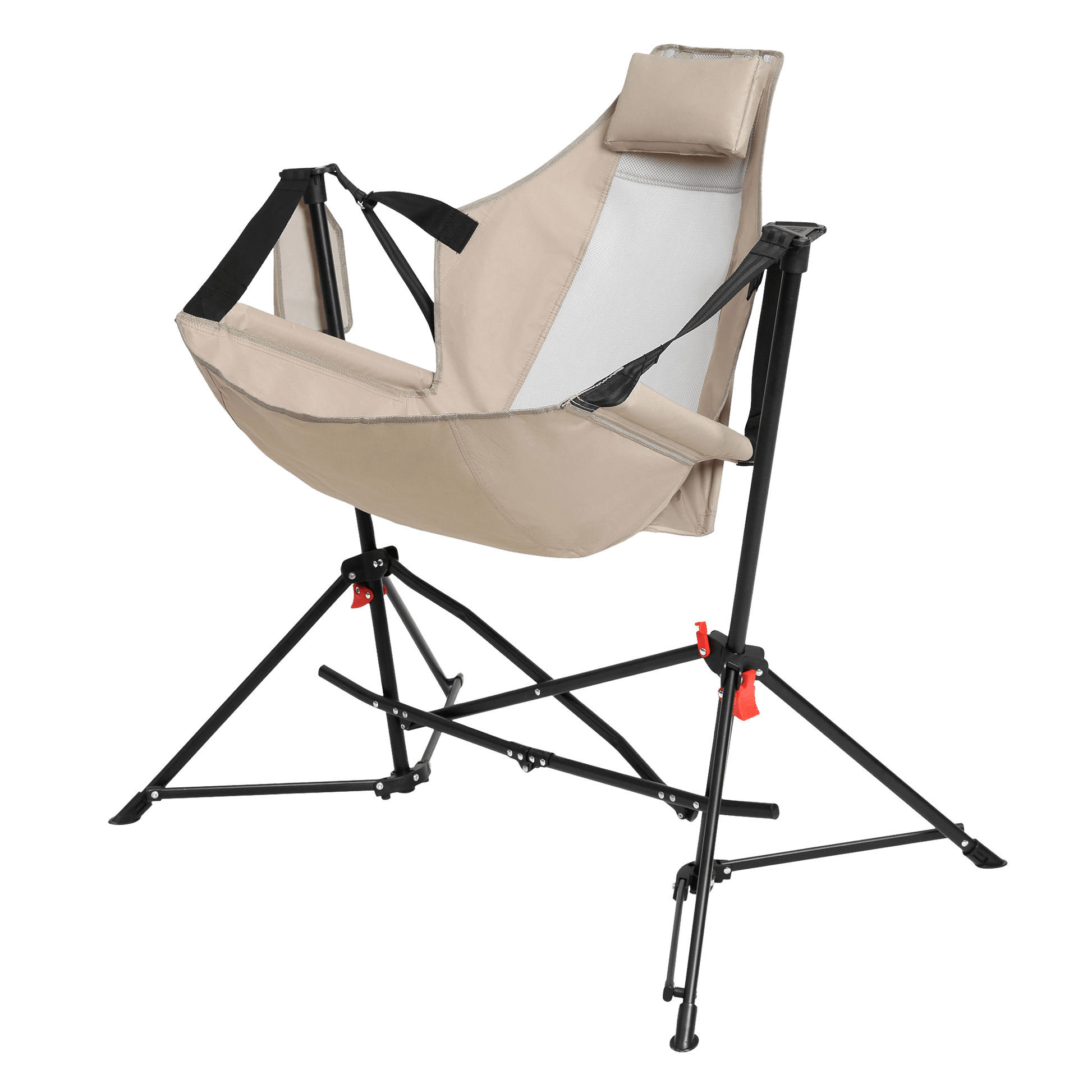 Hammock Camping Chair, Folding Portable Rocking Chair, Aluminum Alloy Adjustable Back Swinging Chair with Pillow Cup Holder, Recliner with Carry Bag for Outdoor Travel Lawn Backyard, Khaki (2pcs) - 1st Choice Furniture Direct