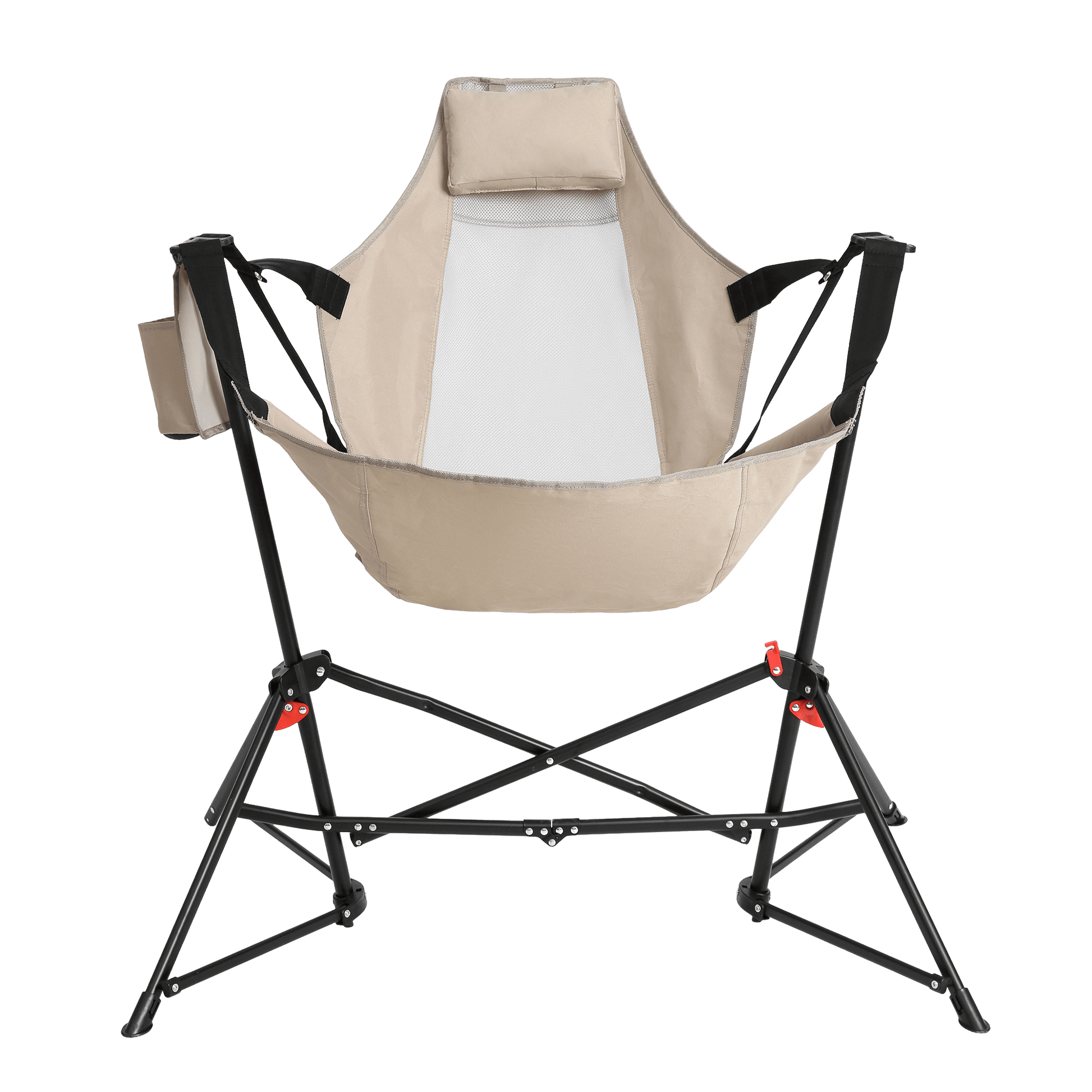 Hammock Camping Chair, Folding Portable Rocking Chair, Aluminum Alloy Adjustable Back Swinging Chair with Pillow Cup Holder, Recliner with Carry Bag for Outdoor Travel Lawn Backyard, Khaki (2pcs) - 1st Choice Furniture Direct