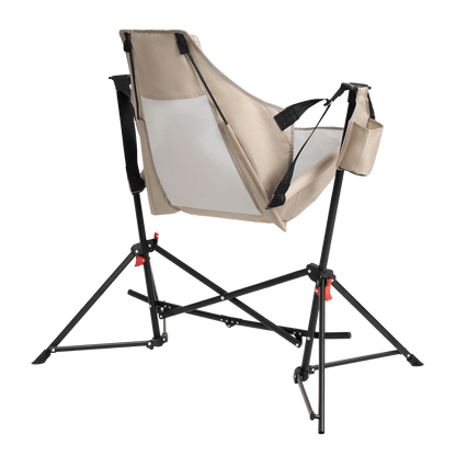 Hammock Camping Chair, Folding Portable Rocking Chair, Aluminum Alloy Adjustable Back Swinging Chair with Pillow Cup Holder, Recliner with Carry Bag for Outdoor Travel Lawn Backyard, Khaki (2pcs) - 1st Choice Furniture Direct