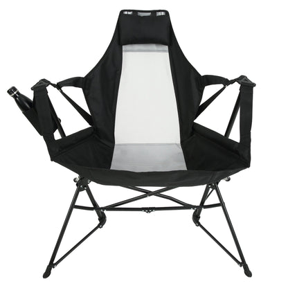 Hammock Camping Chair, Folding Portable Rocking Chair, Aluminum Alloy Adjustable Back Swinging Chair with Pillow Cup Holder, Recliner with Carry Bag for Outdoor Travel Lawn Backyard, Black (2pcs) - 1st Choice Furniture Direct