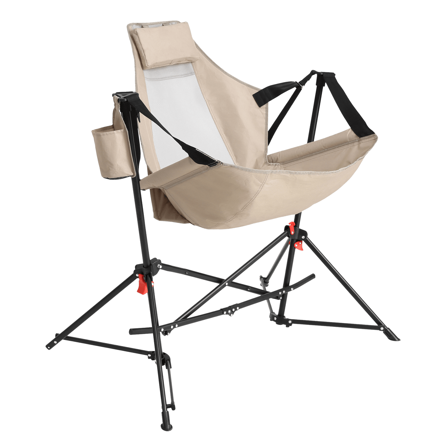 Hammock Camping Chair, Folding Portable Rocking Chair, Aluminum Alloy Adjustable Back Swinging Chair with Pillow Cup Holder, Recliner with Carry Bag for Outdoor Travel Lawn Backyard, Khaki (2pcs) - 1st Choice Furniture Direct
