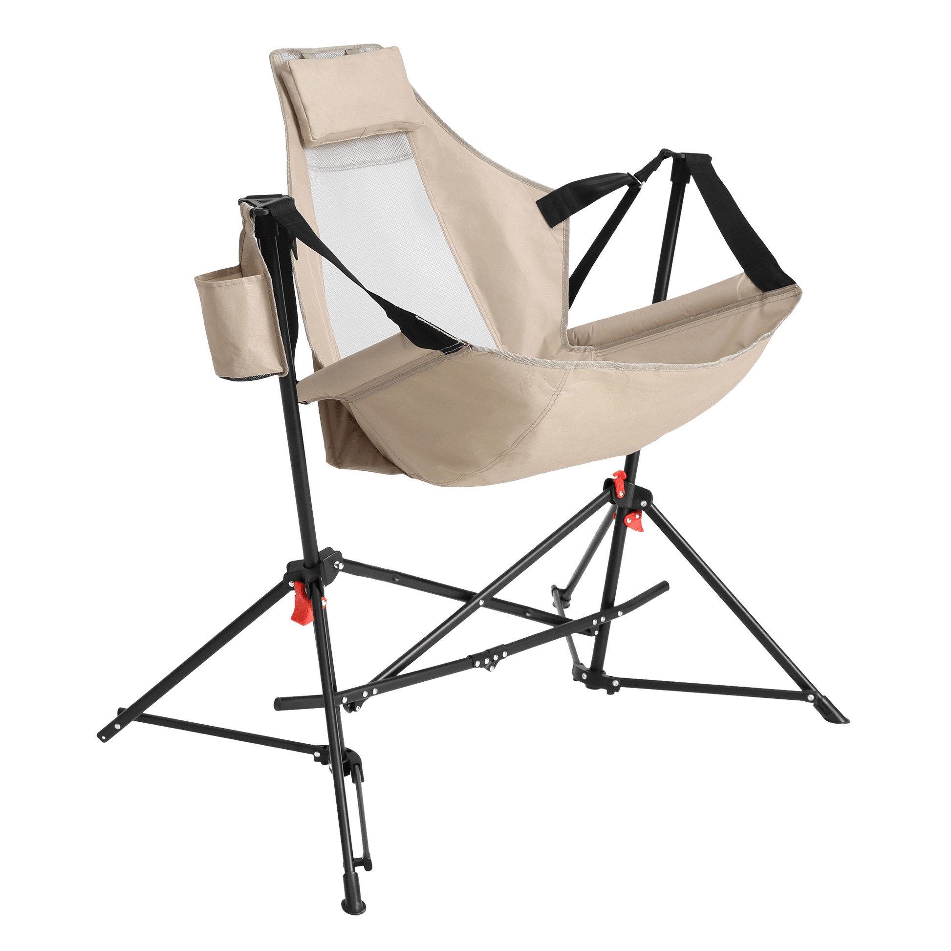 Hammock Camping Chair, Folding Portable Rocking Chair, Aluminum Alloy Adjustable Back Swinging Chair with Pillow Cup Holder, Recliner with Carry Bag for Outdoor Travel Lawn Backyard, Khaki (2pcs) - 1st Choice Furniture Direct