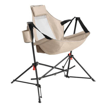 Hammock Camping Chair, Folding Portable Rocking Chair, Aluminum Alloy Adjustable Back Swinging Chair with Pillow Cup Holder, Recliner with Carry Bag for Outdoor Travel Lawn Backyard, Khaki (2pcs) - 1st Choice Furniture Direct