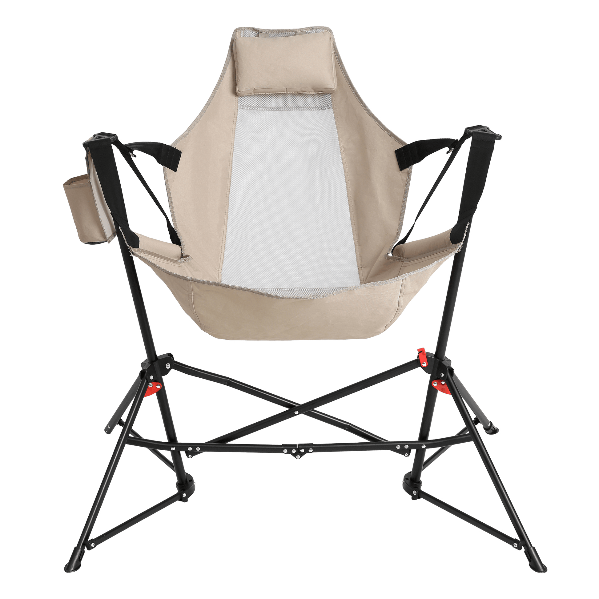 Hammock Camping Chair, Folding Portable Rocking Chair, Aluminum Alloy Adjustable Back Swinging Chair with Pillow Cup Holder, Recliner with Carry Bag for Outdoor Travel Lawn Backyard, Khaki (2pcs) - 1st Choice Furniture Direct