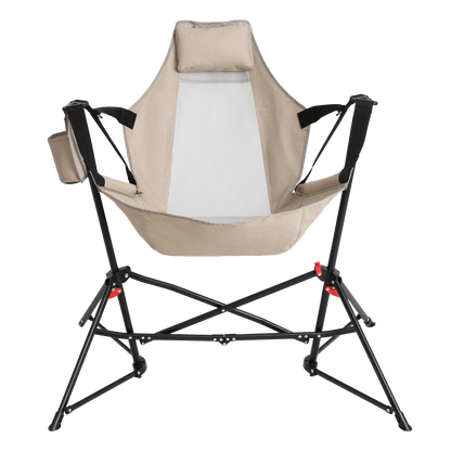 Hammock Camping Chair, Folding Portable Rocking Chair, Aluminum Alloy Adjustable Back Swinging Chair with Pillow Cup Holder, Recliner with Carry Bag for Outdoor Travel Lawn Backyard, Khaki (2pcs) - 1st Choice Furniture Direct