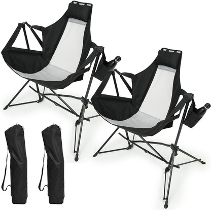 Hammock Camping Chair, Folding Portable Rocking Chair, Aluminum Alloy Adjustable Back Swinging Chair with Pillow Cup Holder, Recliner with Carry Bag for Outdoor Travel Lawn Backyard, Black (2pcs) - 1st Choice Furniture Direct