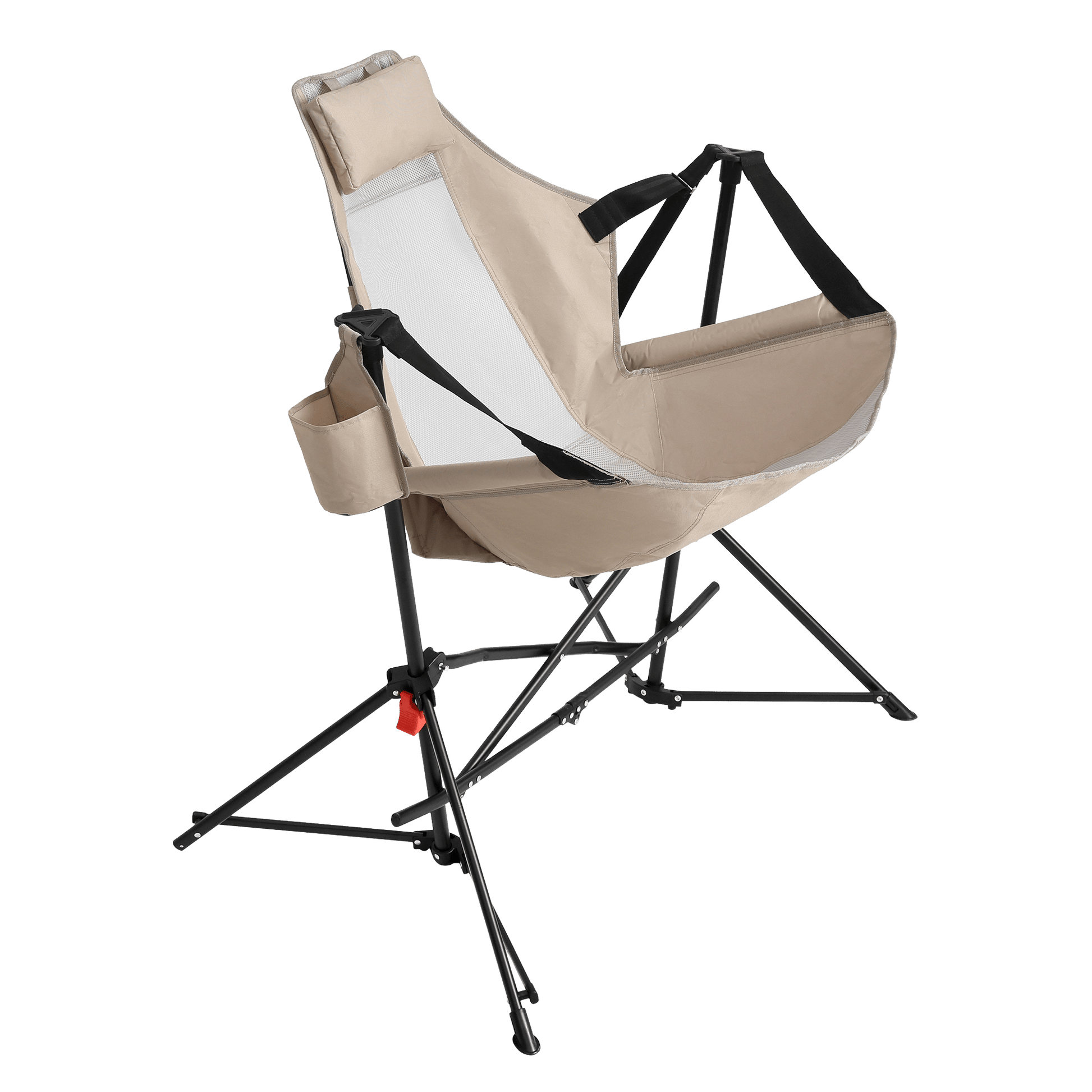 Hammock Camping Chair, Folding Portable Rocking Chair, Aluminum Alloy Adjustable Back Swinging Chair with Pillow Cup Holder, Recliner with Carry Bag for Outdoor Travel Lawn Backyard, Khaki (2pcs) - 1st Choice Furniture Direct