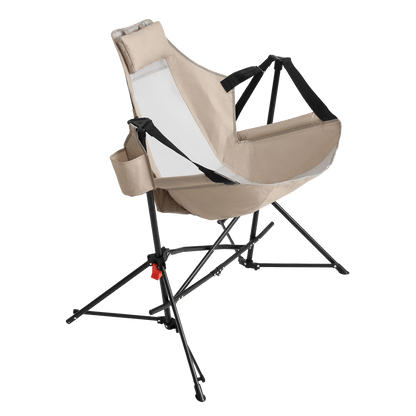 Hammock Camping Chair, Folding Portable Rocking Chair, Aluminum Alloy Adjustable Back Swinging Chair with Pillow Cup Holder, Recliner with Carry Bag for Outdoor Travel Lawn Backyard, Khaki (2pcs) - 1st Choice Furniture Direct