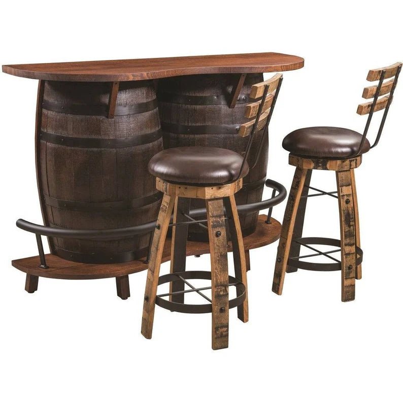 Hand Built Whiskey Barrel Bar, White Oak Top, Kentucky Bourbon Barrel - 1st Choice Furniture Direct