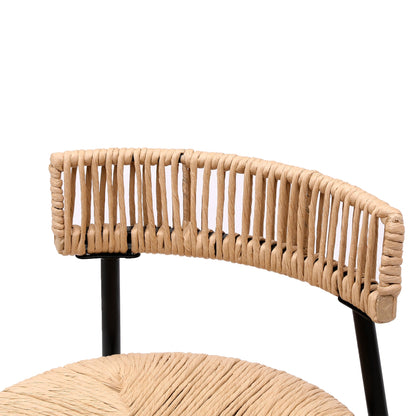 Hand Woven Bar Stools with Back Set of 2 Paper Rope Round Barstools with Footrest for Kitchen Island & Dining Rooms, Black & Honey - 1st Choice Furniture Direct