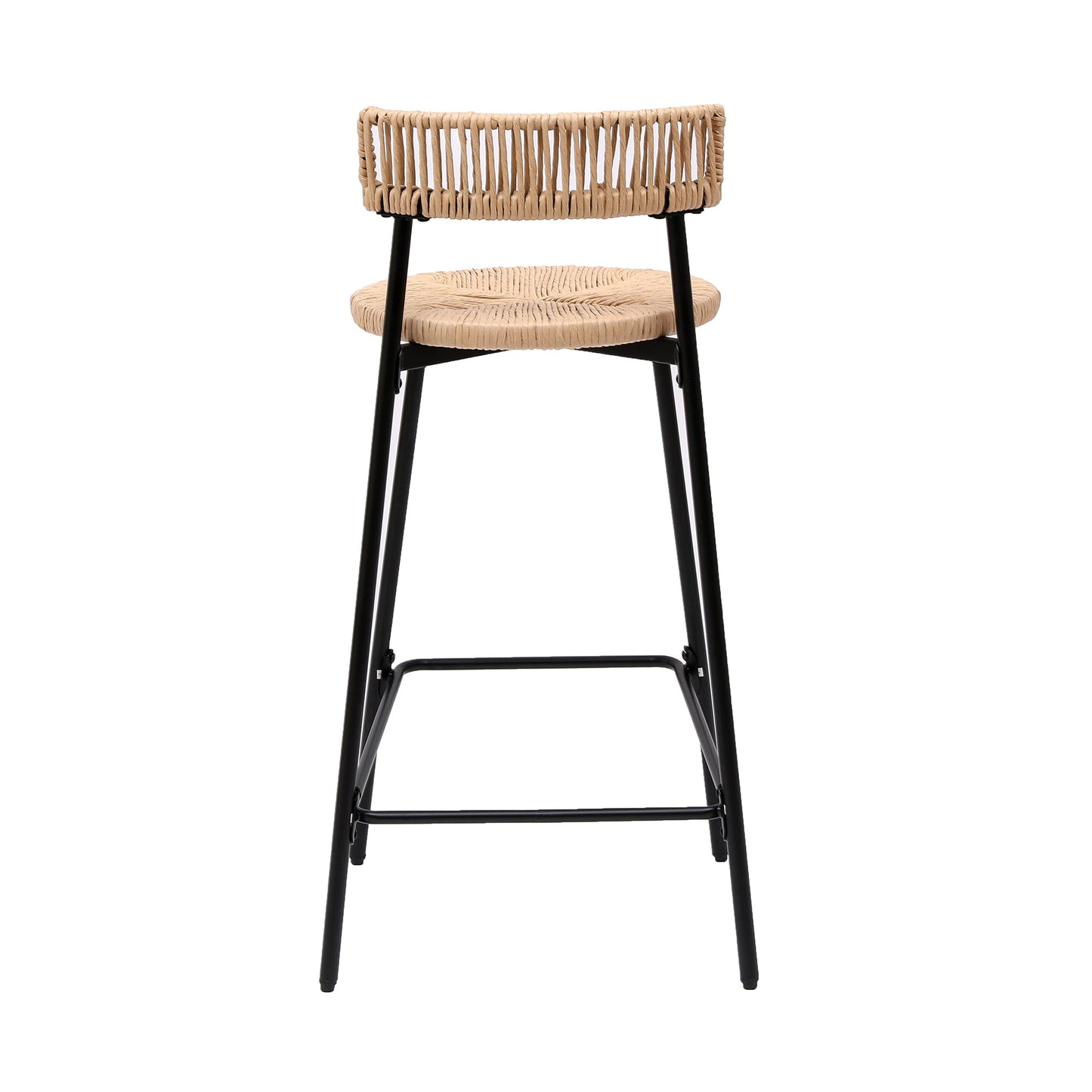 Hand Woven Bar Stools with Back Set of 2 Paper Rope Round Barstools with Footrest for Kitchen Island & Dining Rooms, Black & Honey - 1st Choice Furniture Direct