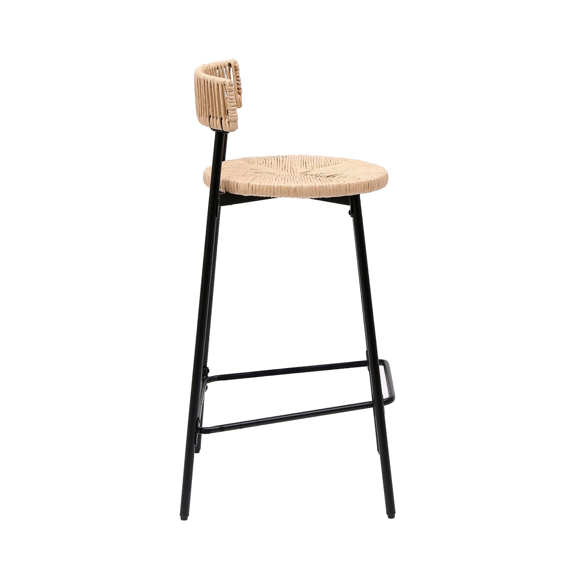Hand Woven Bar Stools with Back Set of 2 Paper Rope Round Barstools with Footrest for Kitchen Island & Dining Rooms, Black & Honey - 1st Choice Furniture Direct