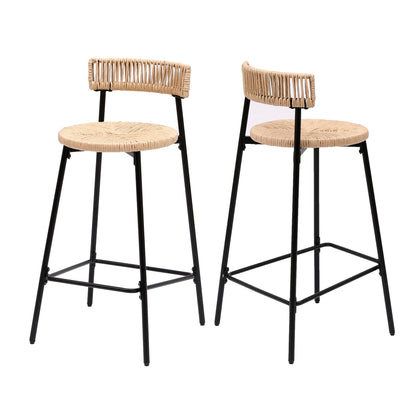 Hand Woven Bar Stools with Back Set of 2 Paper Rope Round Barstools with Footrest for Kitchen Island & Dining Rooms, Black & Honey - 1st Choice Furniture Direct
