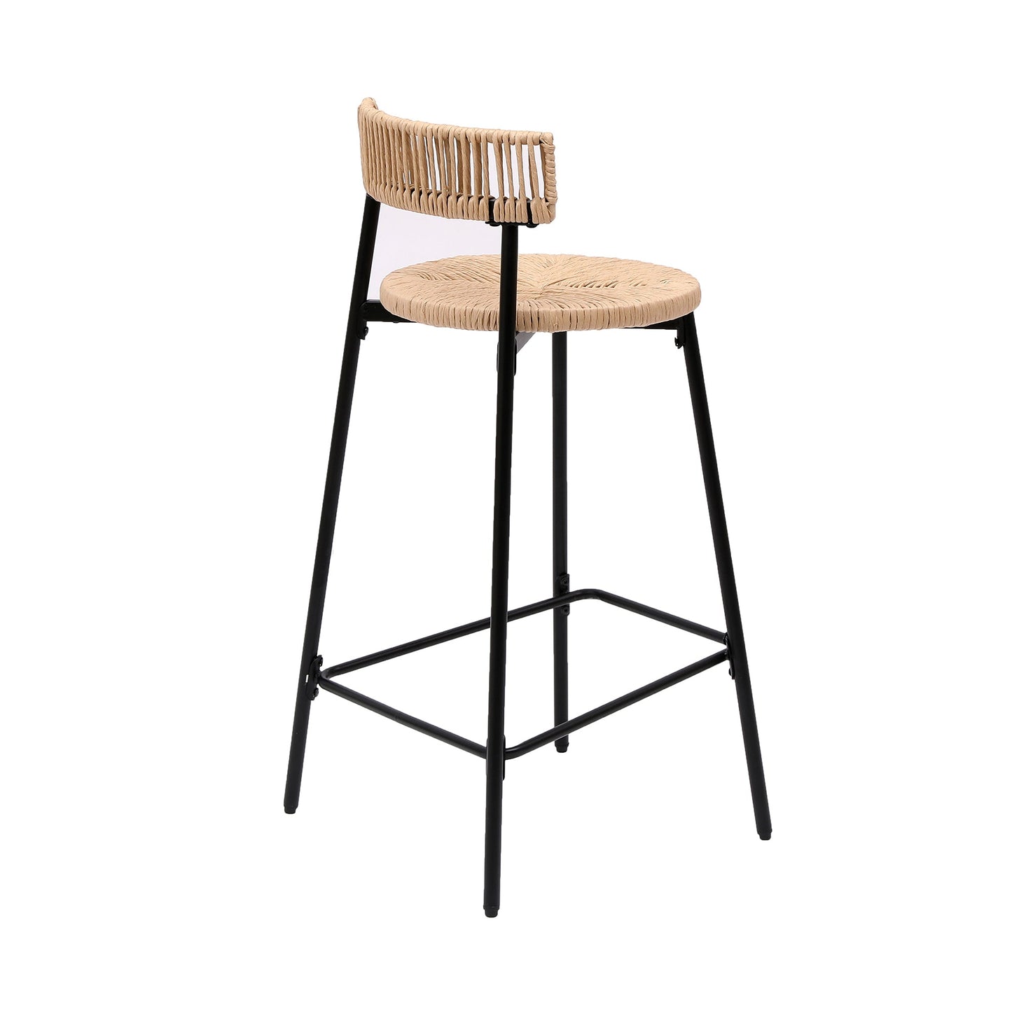 Hand Woven Bar Stools with Back Set of 2 Paper Rope Round Barstools with Footrest for Kitchen Island & Dining Rooms, Black & Honey - 1st Choice Furniture Direct