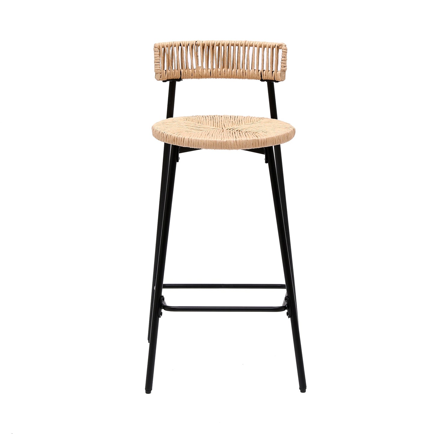 Hand Woven Bar Stools with Back Set of 2 Paper Rope Round Barstools with Footrest for Kitchen Island & Dining Rooms, Black & Honey - 1st Choice Furniture Direct