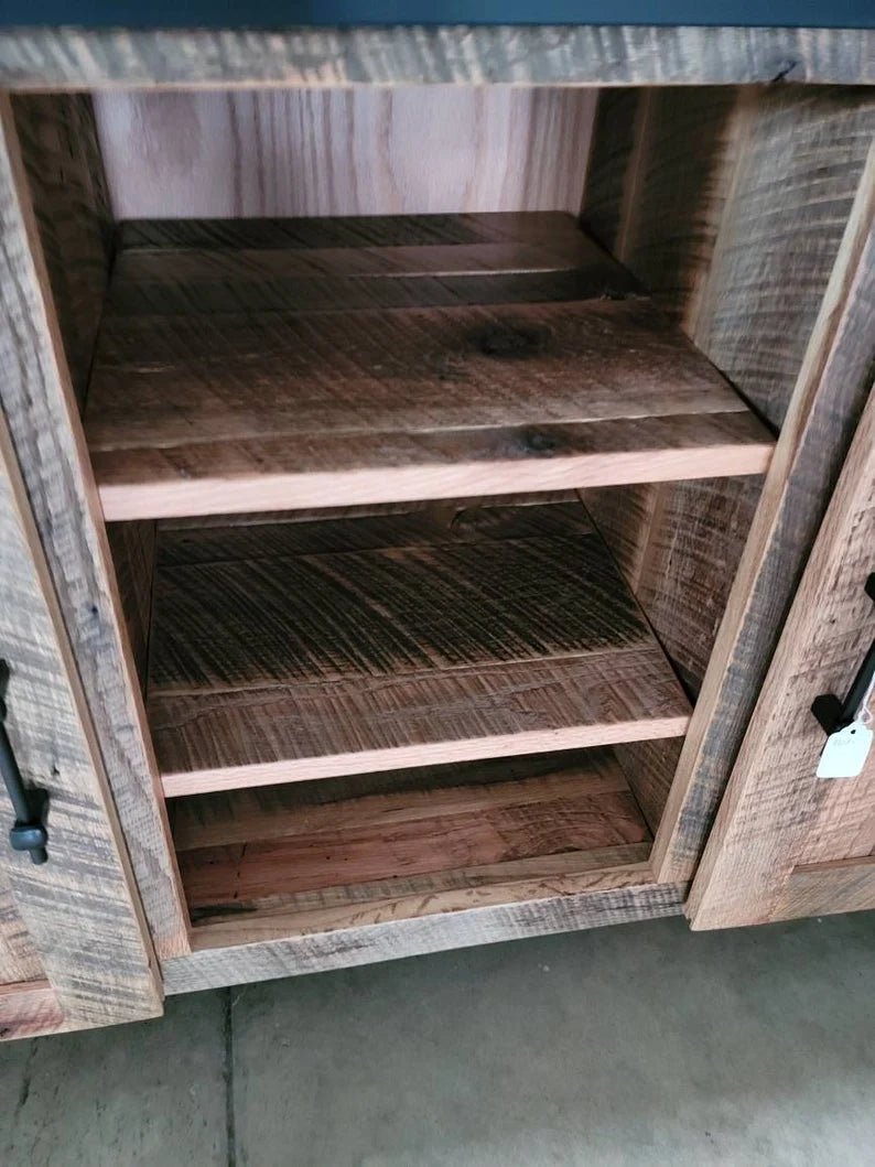 Handcrafted Reclaimed Barnwood TV Stand with Sliding Barn Doors - 1st Choice Furniture Direct