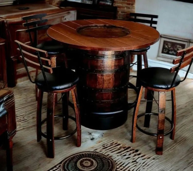 Handcrafted Whiskey Barrel Pub Table Set with Bar Stools - 1st Choice Furniture Direct