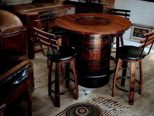 Handcrafted Whiskey Barrel Pub Table Set with Bar Stools - 1st Choice Furniture Direct